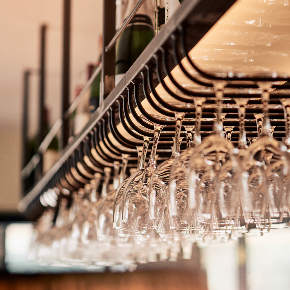 close up of the steel wine rack at The Gallivant Hotel