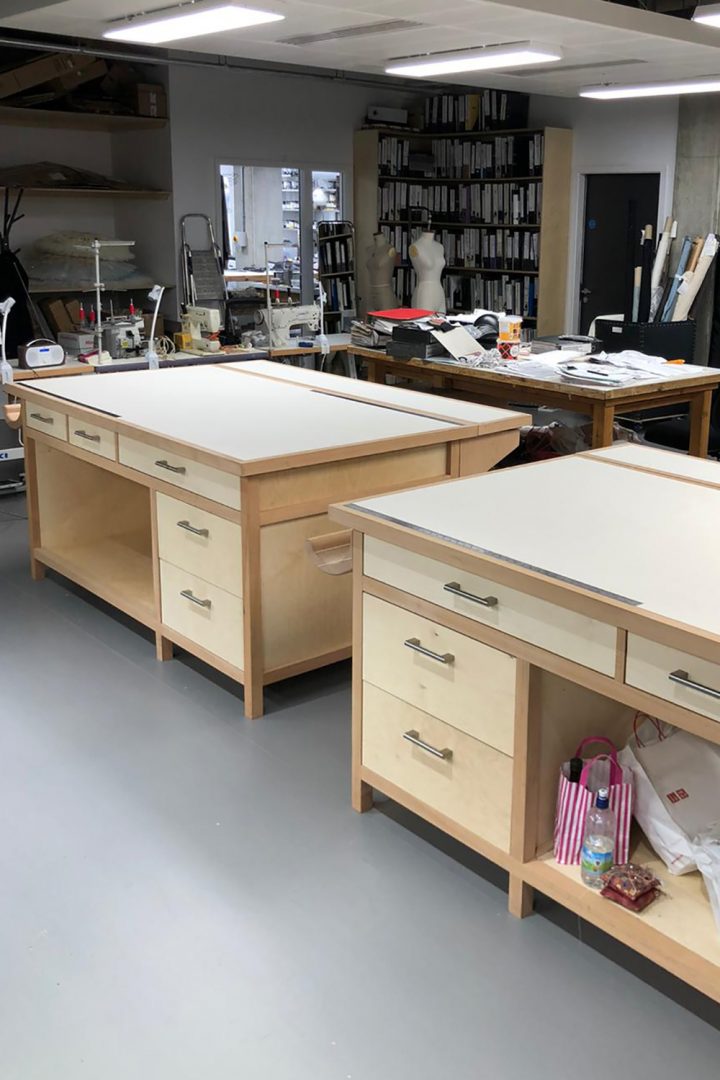 Two costume making tables as part of a joinery package for the English National Ballet