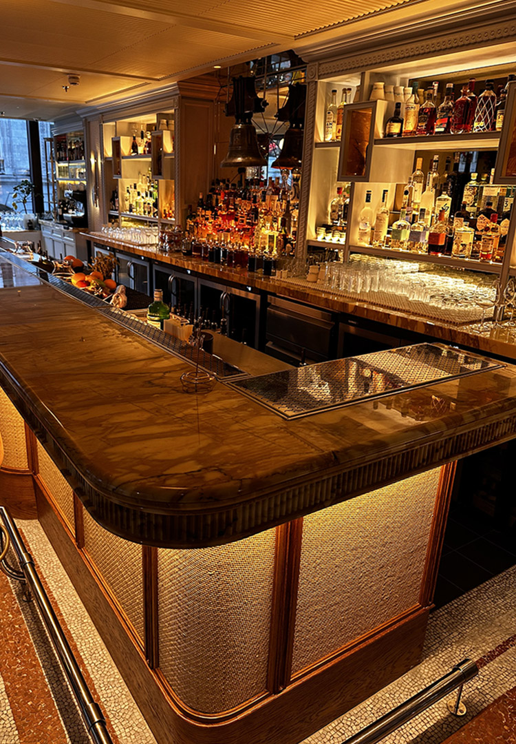 The first floor bar at Gaia, London displaying joinery provided by Johnson Bespoke