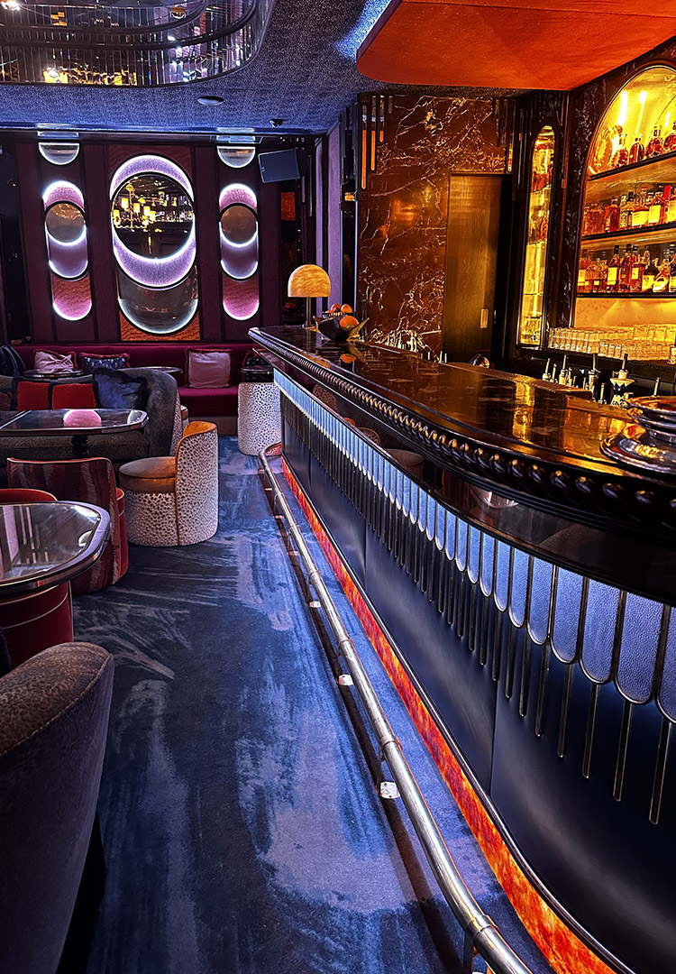 The Bar area at the exclusive basement club NYX-LDN, bespoke joinery package